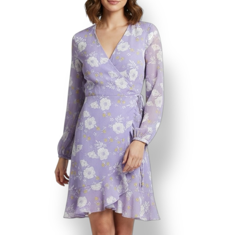 Lush Lavender Long Sleeve Flowy Dress with Side Tie